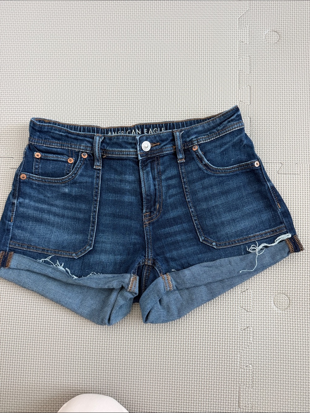 American Eagle Outfitters Dark Blue Rolled Hem Denim Shorts